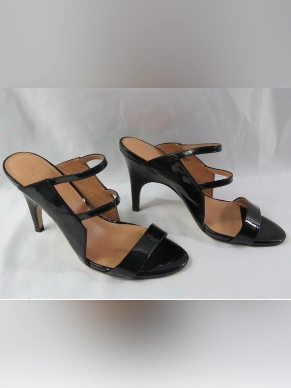 Halston Heritage Black Patent Strappy Mid Heel Sandals